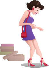 illustration of a shopping girl buy shoes on isolated white