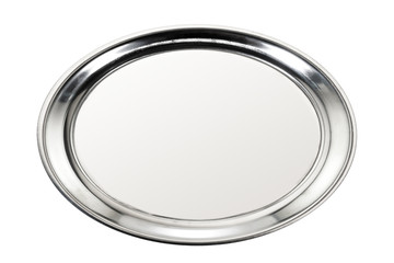 Stainless tray / Stainless tray on white background. Top view.