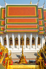 The holiest building, the Ubosot, the ordination hall in the Buddhist temple Wat Ratchanatdaram. It is meaning Temple of the Royal Niece, and is located in the central district of Bangkok