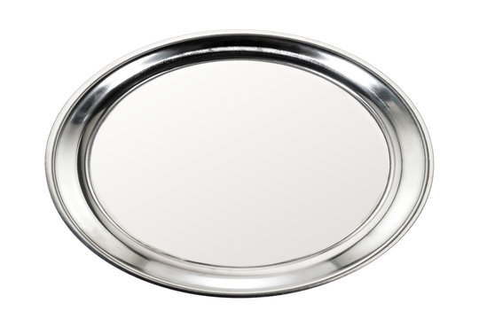 Stainless tray / Stainless tray on white background. Top view.