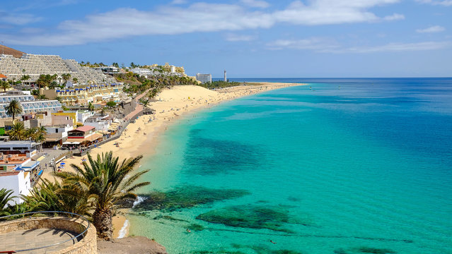 Beach in Playa del Matorral in Morro Jable, Fuerteventura, Spain.