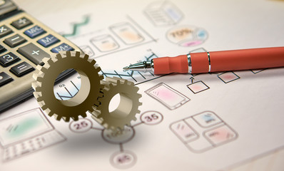 Pen on sketches financial chart and graph, accounting background