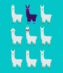 Lama Alpaca set emotion avatar. sad and angry face. guilty and sleeping. Animal sleeping emoji face. Beast Eggplant. Vector illustration © popaukropa