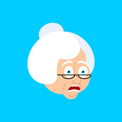 Grandmother OMG scared face avatar. Face grandma Oh my God emoji. Vector illustration