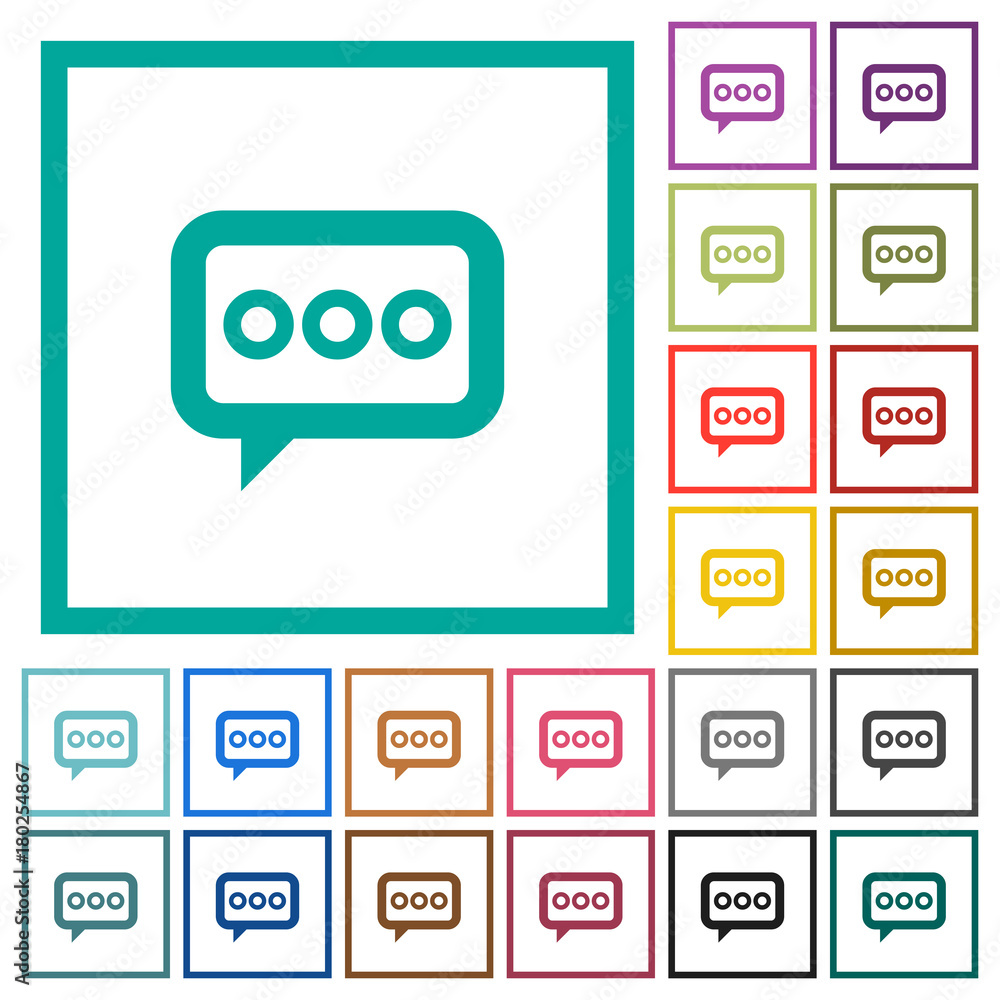 Poster working chat flat color icons with quadrant frames