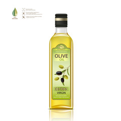 Glass bottle with olives oil.