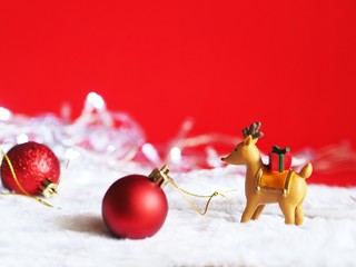  Christmas ball decoration on red background,Christmas background concept.