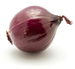 One whole peeled red onion bulb isolated on white background.