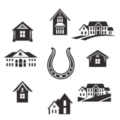 Real estate. Flat Residential Houses. Set houses icons, buildings, and architecture variations in flat style design. Modern city architecture concept. Different modern design structures.