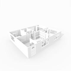 3d interior rendering of white furnished home apartment