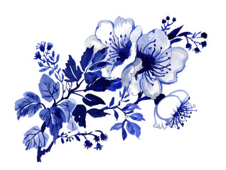 branch of a blooming tree in blue tones.