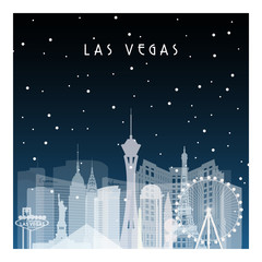 Winter night in Las Vegas. Night city in flat style for banner, poster, illustration, game, background. © greens87