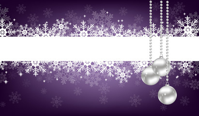 purple Christmas background of snowflakes and balls with place for text