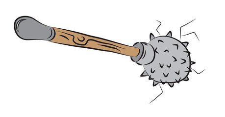 Spiked mace, blund weapon with wooden handle