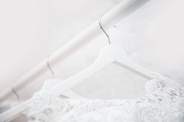 Obraz na płótnie Canvas Wedding dresses for bride in store. Concept wedding, engagement.