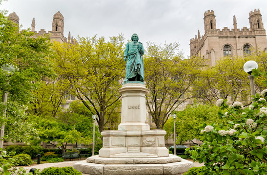 Monument to Carl Linnaeus in the Hyde Park of Chicago University, Illinois, USA