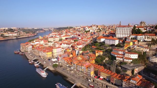 Porto, Portugal, aerial view of Porto old town by the Douro river.
