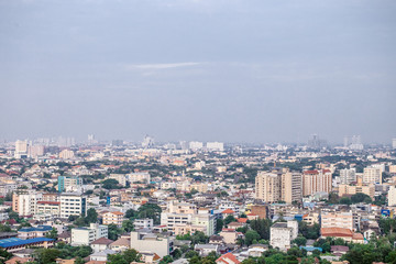 Sky view of city buildings with blue sky at Bangkok Thailand 