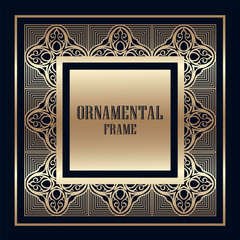 Golden vintage frame with place for text. Template for design. Vector illustration