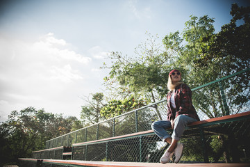 Asian hipster girl pose for take a photo vintage style
