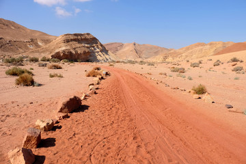 Fototapeta na wymiar Scenic panorama landscape of Crater Ramon in Negev desert.