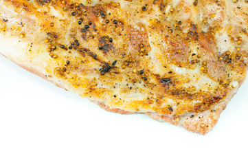 grill pork ribs on a white dish on white background