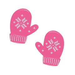 Pair of knitted christmas mittens on white background. Vector