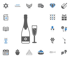 Jewish Holiday Hanukkah icons set. Vector illustration
