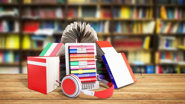 e-boock whith globe audio learning languages 3d render Success knowlage concept