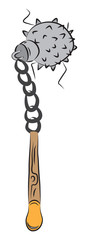 Spiked flail, blund weapon on chain with wooden handle