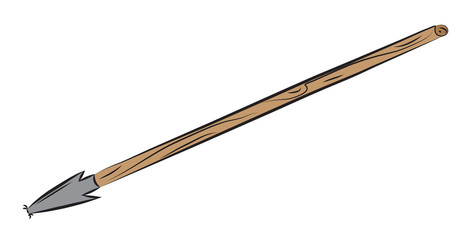 Spear weapon with wooden shaft pounded on target