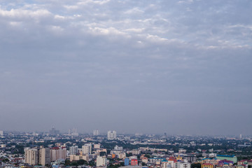 バンコク下町街ビル、青空、ビジネス、都会