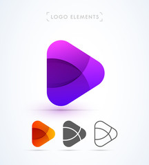 Play button logo template. Vector abstract shapes. Material design, flat and line-art style