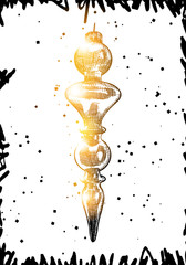 Christmas background with shining gold coloring. Merry Christmas card Illustration. Hand drawn golden flyer. Vector.