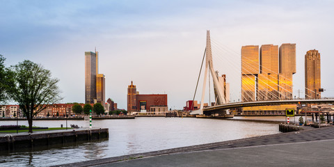 Erasmusbrug bij zonsondergang, Rotterdam, Holland
