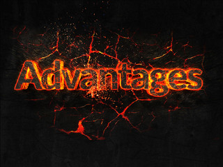 Advantages Fire text flame burning hot lava explosion background.