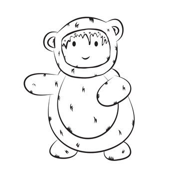 child in a bear costume,child event, vector image, black and white drawing