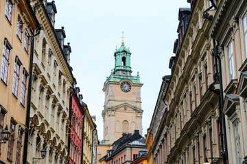 Fototapeta premium Storkyrkan, Cathedral of St Nicholas and Buildings in Gamla Stan, Stockholm, Sweden