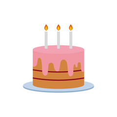 Birthday cake vector illustration with candles on white background. Art logo design