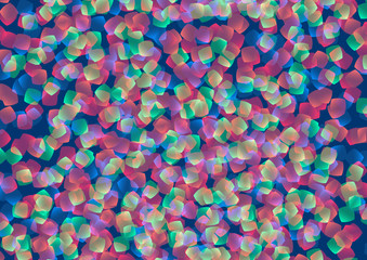 Fototapeta na wymiar Abstract background consisting of red, green, blue square bokeh. Tinsel