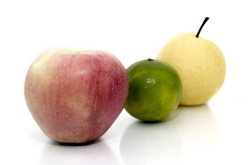 apple with orange and pear isolated over white