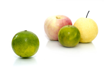 orange with apple and pear isolated over white