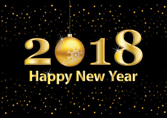 2018 Happy New Year vector background with gold glitter numbers. Festive retro poster with shimmering texture.