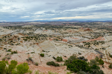 Fototapeta na wymiar panoramic view of kaiparowits Plateau from Head of the Rocks Overlook on Utah Scenic Byway 12 Grand Staircase Escalante National Monument, Garfield County, Utah, USA