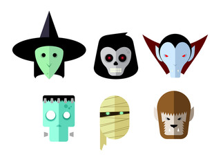 Monster Masks done in a flat vector style.