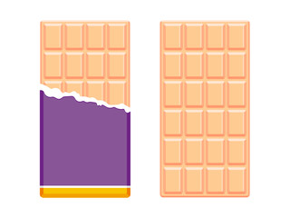 Milk chocolate bars in open package. Chocolate flat design. Vector illustration