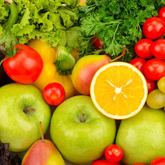 Background of natural fresh fruit and vegetables.