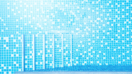 swimming pool with blue mosaic with stair step view from top
