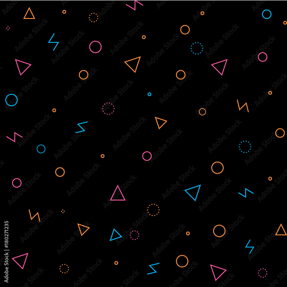 Poster abstract black background with triangles and circles. vector seamless pattern with geometric figures