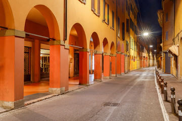 Bologna. Old street at night.